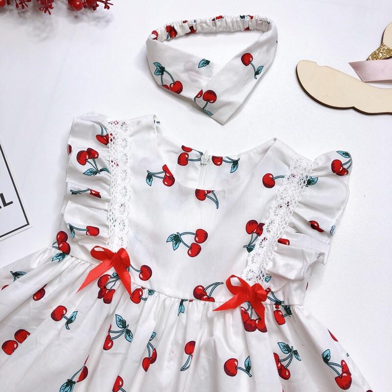 SIÊU PHẨM VÁY Trắng hoan tiết Cherry cho bé