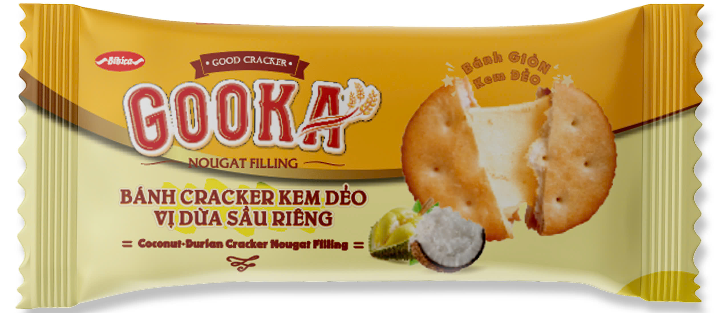 BÁNH CRACKER KEM DẺO VỊ DỪA - SẦU RIÊNG GOOKA NOUGAT FILLING BIBICA