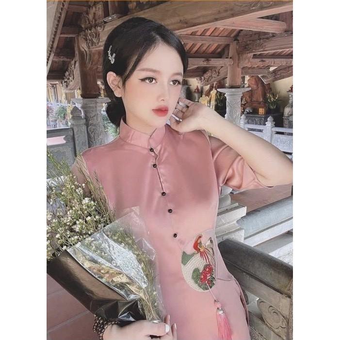 ĐỒ LAM ĐI CHÙA Bộ Cổ Trụ Thêu Hạt Đính Ngọc Bội Tàu