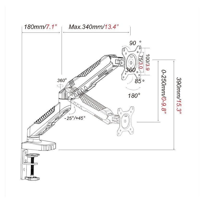 Giá treo màn hình E-Dra EMA7301 Piston thủy lực ( Phù hợp với màn 24''-29'' - 6,5Kg ) - Hàng chính hãng