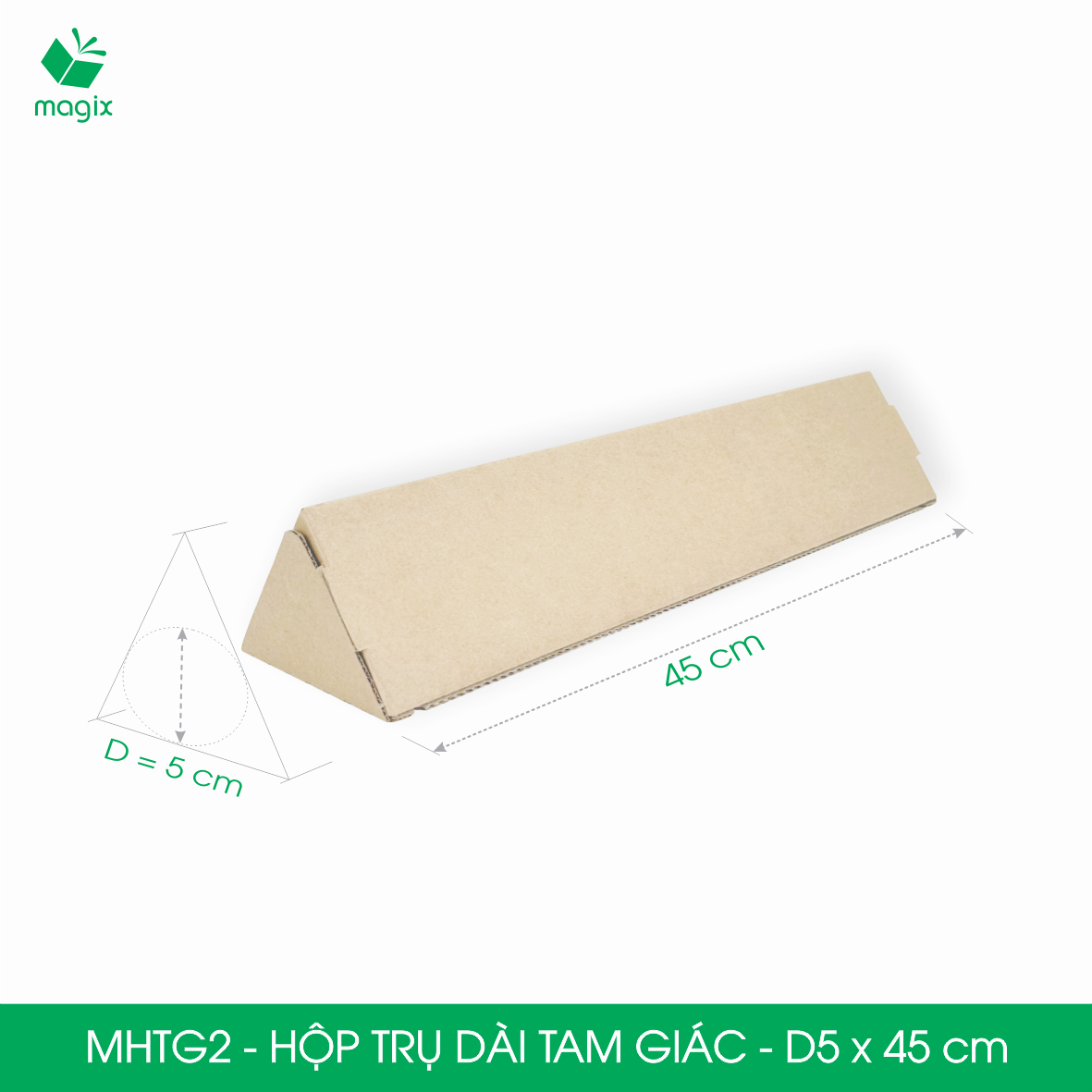 MHTG2 - D5x45 cm - 10 Hộp trụ dài tam giác thay thế ống giấy - Hộp carton đóng gói hàng