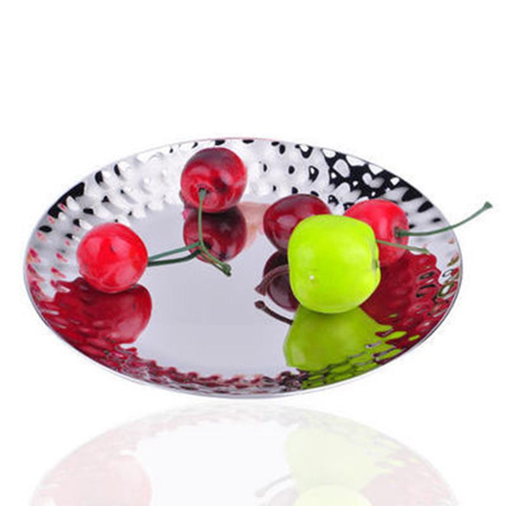 16cm Round Serving Platter Stainless Steel Dish Large Party Silver Food Tray