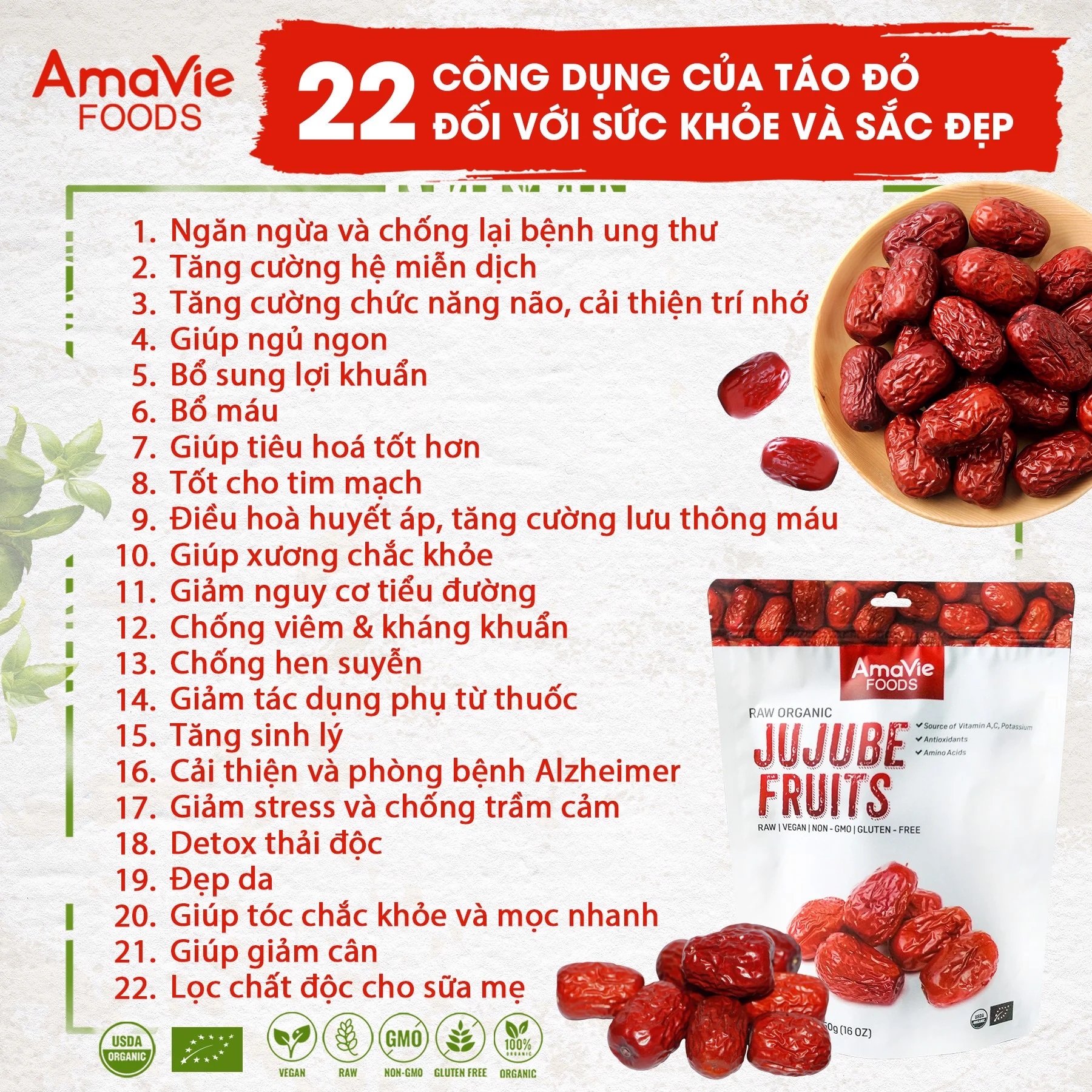 Táo đỏ hữu cơ cao cấp AmaVie Foods Jujube Fruits 450g