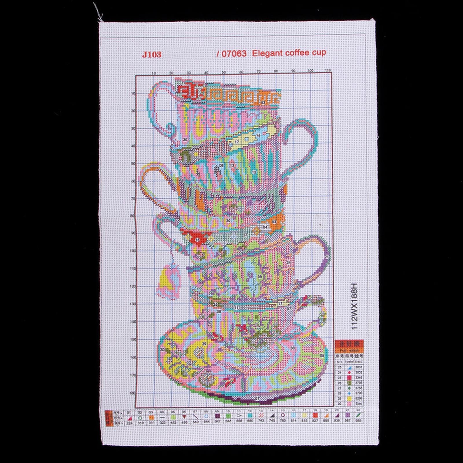 Coffee Cup Cross Stitch Kit Needlework Stamped for Beginners 28 × 42cm 14CT