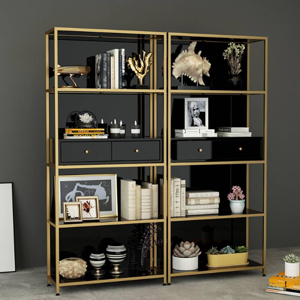 Kệ trưng bày trang trí 2 ngăn kéo đen IBIE AK020 mặt gỗ, khung sắt sơn tĩnh điện, tùy chọn kích thước, màu sắc