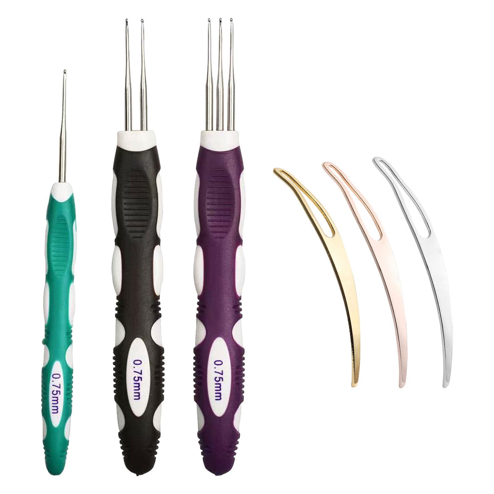 6x Dreadlock Crochet Hook for Hair Hair Making Salon 0.75mm Hair Interlocking Tool Include 1 Hook, 2 Hook and 3 Hooks
