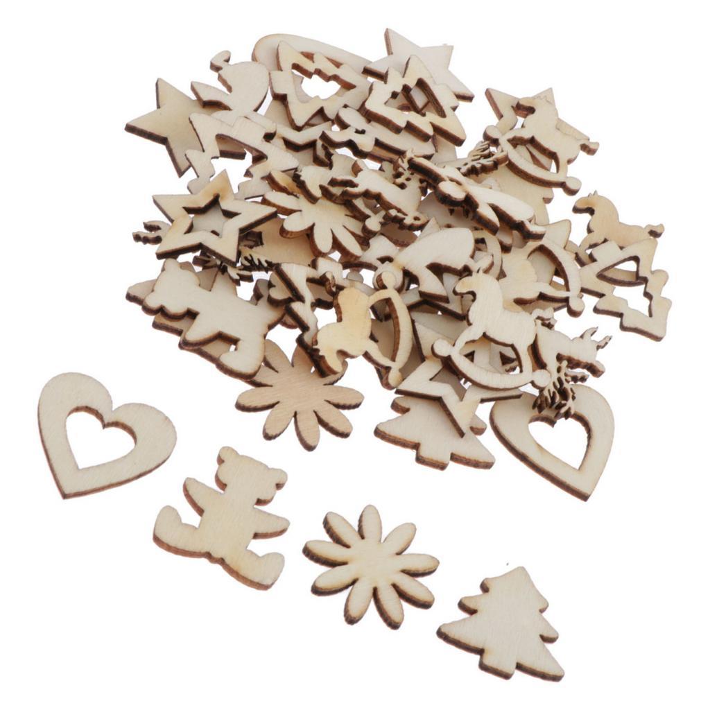 50 Miếng Gỗ Gỗ Tôn Dáng Mặt Dây Chuyền Xmas Đồ Trang Trí Trang Trí