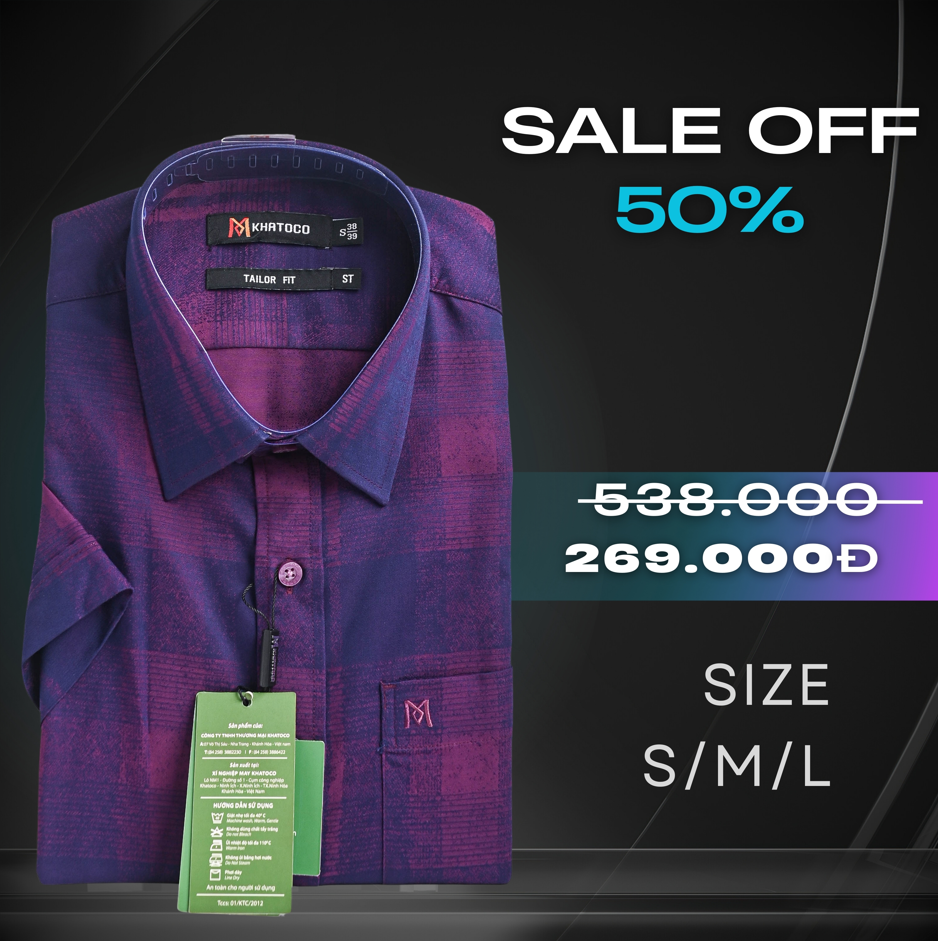 Áo sơ mi tay ngắn Khatoco sale off 50