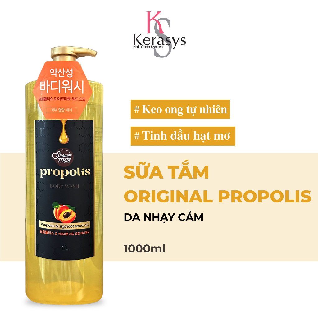 Sữa tắm keo ong sạch sâu, cân bằng độ ẩm, dưỡng da mềm mịn AEkyung showermate Honeyrop Propolis 1000ml