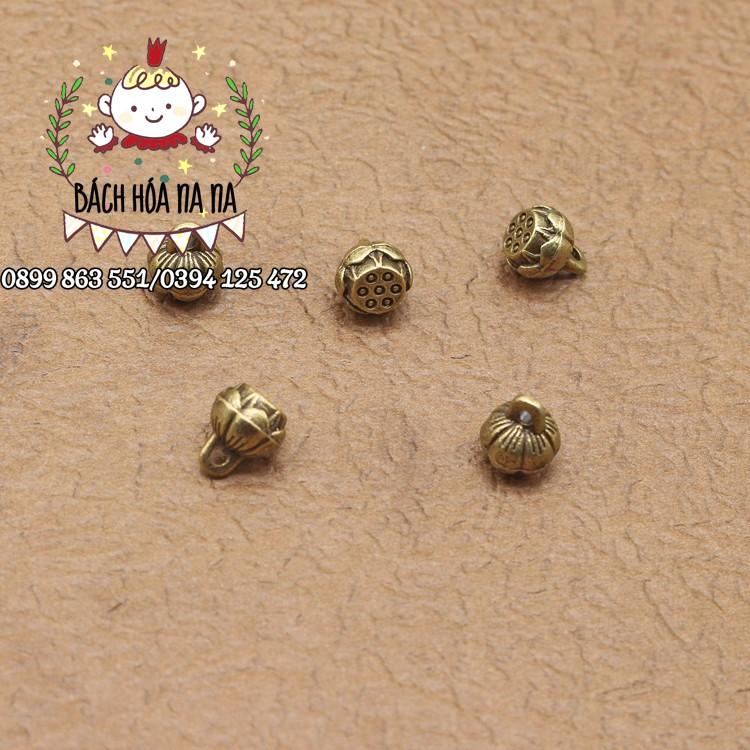 Chuông đồng hoa sen, làm vòng handmade, chuông đồng khắc hoa văn 9mm-handmadeshop