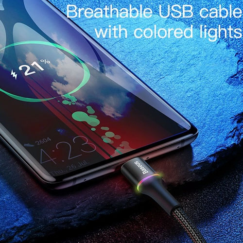 Cáp Sạc Nhanh Và Hỗ Trợ Truyền Dữ Liệu Baseus Halo USB Sang Type C Hỗ Trợ Dòng Lên Đến 3A Tích Hợp QC 3.0/2.0 Tốc Độ Truyền Lên Đến 480Mbps Trang Bị Đèn LED Hiển Thị - Hàng Chính Hãng