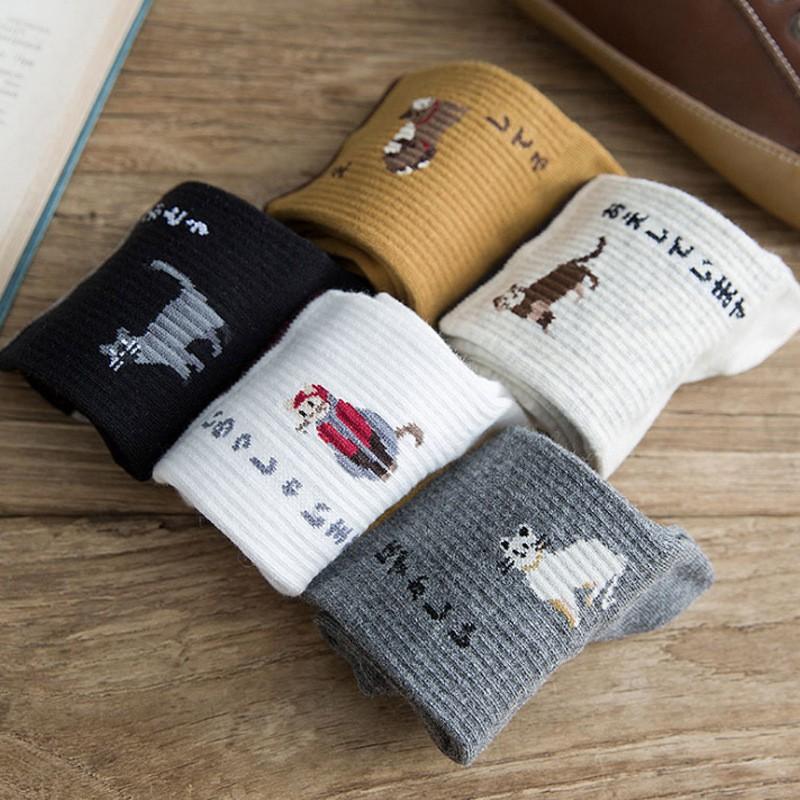 Vớ cổ cao họa tiết hoạt hình cho nữ bằng vải cotton