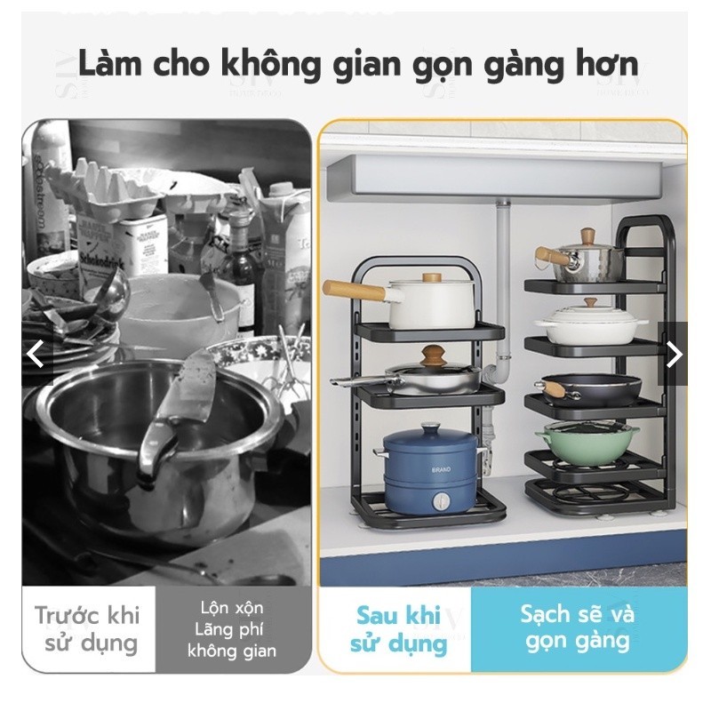 Kệ Giá Để Xoong Nồi Chảo 4 Tầng Có Thể Điều Chỉnh, Dùng Để Trên Kệ Bếp, Gầm Bếp, Góc Bếp