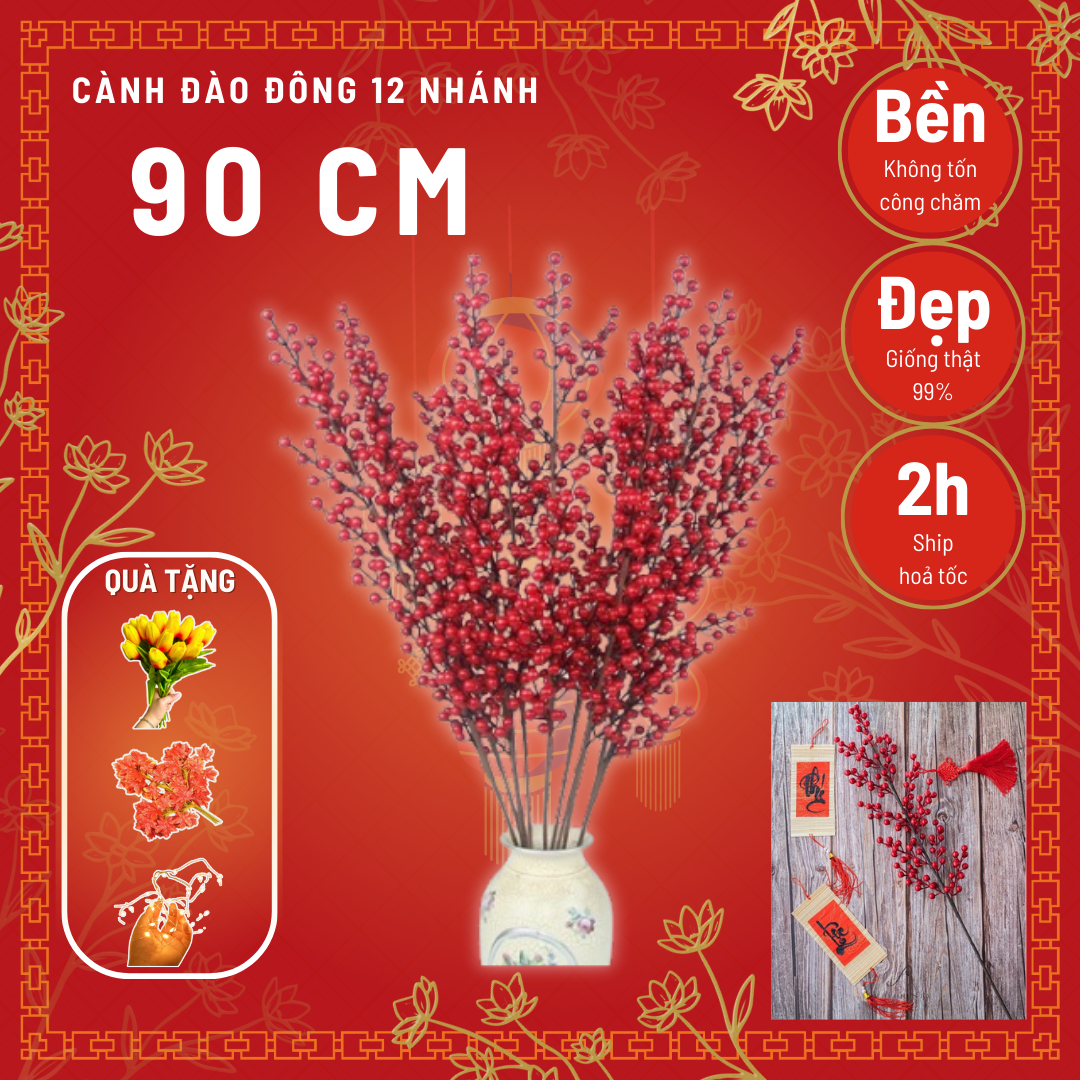 Combo 10 Cành Hoa Đào Đông Cao Cấp Loại 1 Dài 100Cm Trang Trí Nhà Cửa Tuyệt Đẹp DD-10