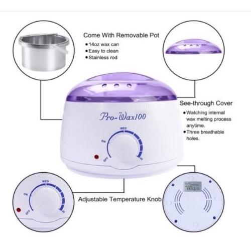Combo Nồi Nấu Sáp Wax Lông Pro 100 + Sáp Wax Lông Cao Cấp + 5 Que Gạt Gỗ Lớn - Combo wax lông an toàn dùng cho body, tay, chân, bikini,...