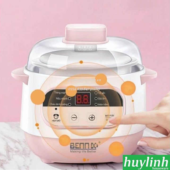 Nồi chưng yến - tiềm - nấu cách thuỷ 1 lít Bennix BN-100A - Màu hồng - Hàng chính hãng