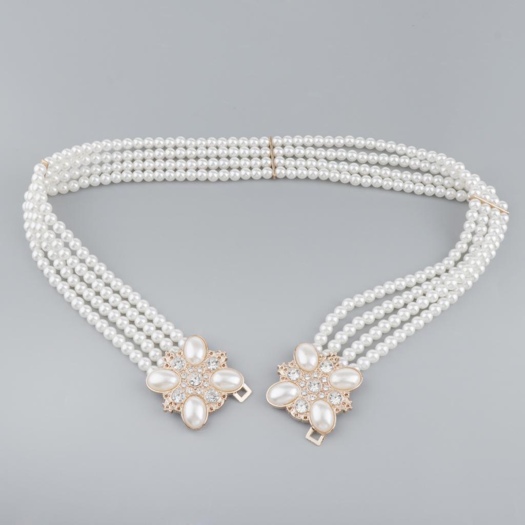 Nữ Co Giãn 4 Hàng Ngọc Trai Skinny Thắt Lưng Ren Eo Dây Chuyền Dây Thắt Lưng