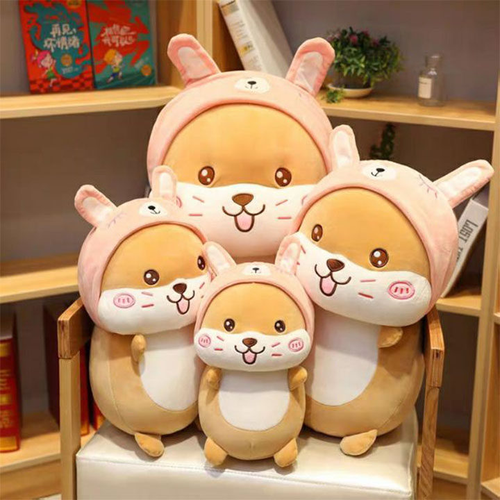 Gối ôm, Gấu bông chuột hamster mũ hồng siêu cute, Thú nhồi bông chuột hamster siêu dễ thương, Gấu bông sang trọng, Đồ chơi thú bông