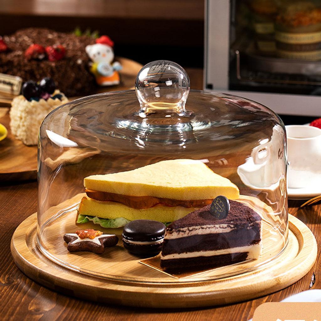 Round Glass Cover Serving Tray Multi-Purpose use Wooden Dessert Storage Appetizer Plate for Household Kitchen Festive Party Dinnerware Decoration