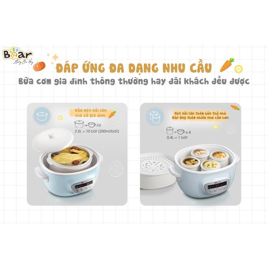 Nồi Nấu Chậm 2,5L Bear Chính Hãng Đa Năng Nấu Cháo, Chưng Yến Bản Quốc Tế - Hàng chính hãng