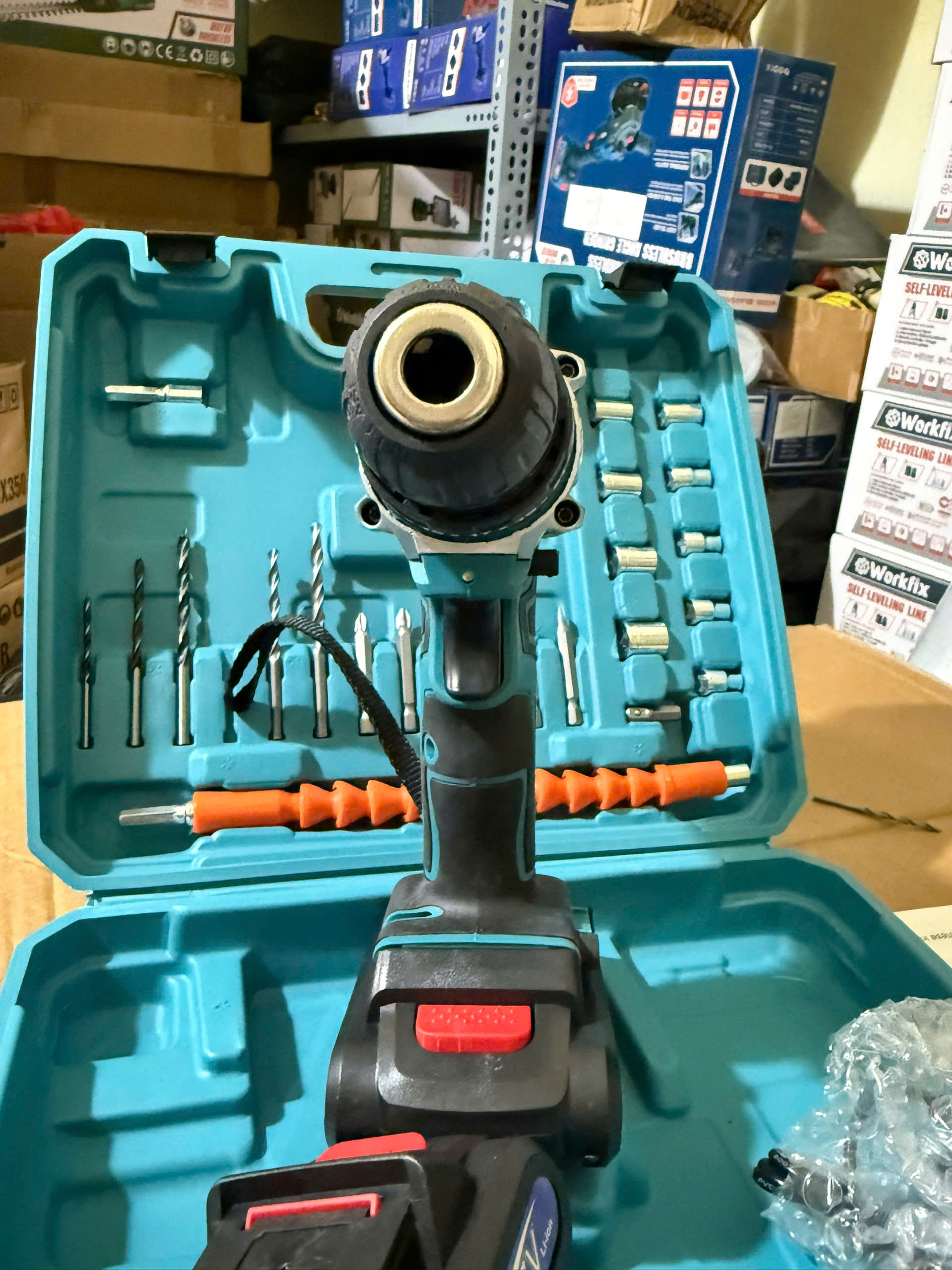 Máy khoan pin 77V Elex 3 chức năng có búa - Tặng kèm 24 chi tiết gồm các mũi khoan + Mũi bắt vít..