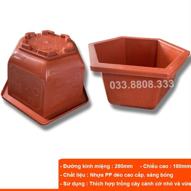 10 CHẬU NHỰA LỤC GIÁC ĐỎ 280X180 - CHẬU TRỒNG CÂY GIÁ RẺ