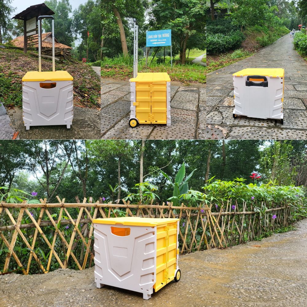Thùng đựng đồ gấp gọn có bánh xe tay kéo đa năng để cốp ô tô đi siêu thị di chuyển đồ nặng kiểu dáng hiện đại
