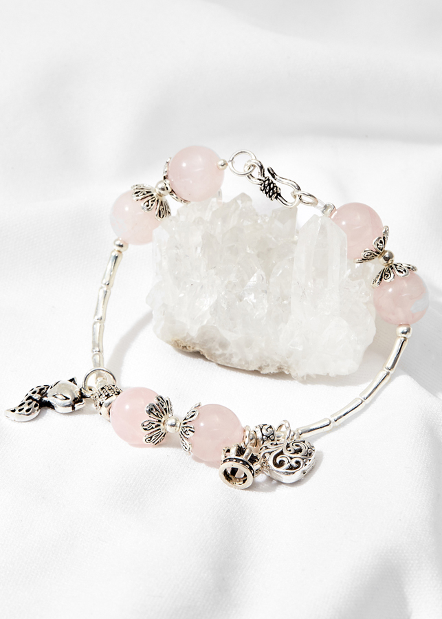 Vòng tay thạch anh hồng phối hồ ly Ngọc Quý Gemstones