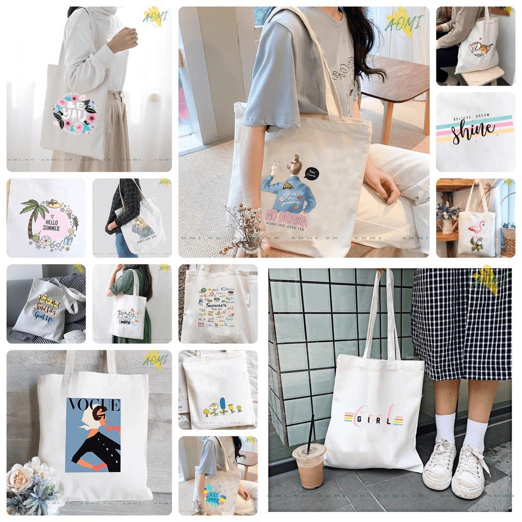 TÚI VẢI ĐEO VAI TOTE CANVAS BAG CÓ KHÓA KÉO SIZE LỚN 33x38cm PHONG CÁCH CÁ TÍNH HOT TREND NHIỀU MẪU 3158 Store