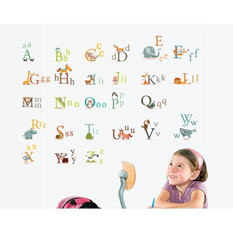 Decal trang trí Bảng Chữ Cái hình Thú Tinh nghịch cho Trẻ