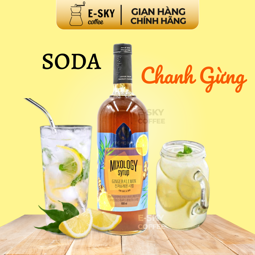 Siro Gừng Chanh Pomona Ginger Lemon Syrup Nguyên Liệu Pha Chế Hàn Quốc Chai Thủy Tinh 1 Lít