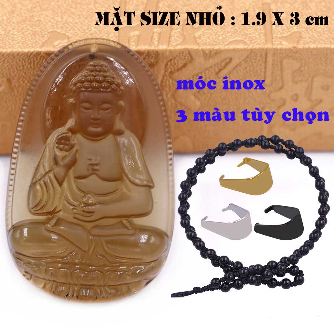 Mặt Phật A di đà đá đá obisdian  1.9cm x 3cm  kèm vòng cổ hạt chuỗi đá đen + móc inox vàng, Phật bản mệnh, mặt dây chuyền