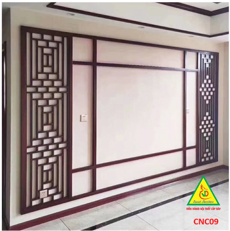 Nền tường phong cách Trung Hoa, bình phong gỗ cắt CNC009 - Nội thất lắp ráp Viendong Adv
