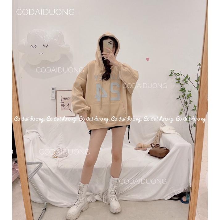 áo nỉ hoodie số 24 - 3(be đậm),freesize dưới 65kg