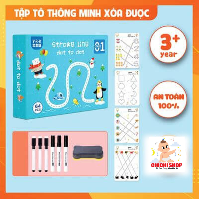 Bộ Đồ Chơi Giáo Dục Montessori , Bộ Viết Nối Xóa Được 64 Trang - Dành Cho Trẻ Từ 2 Tuổi