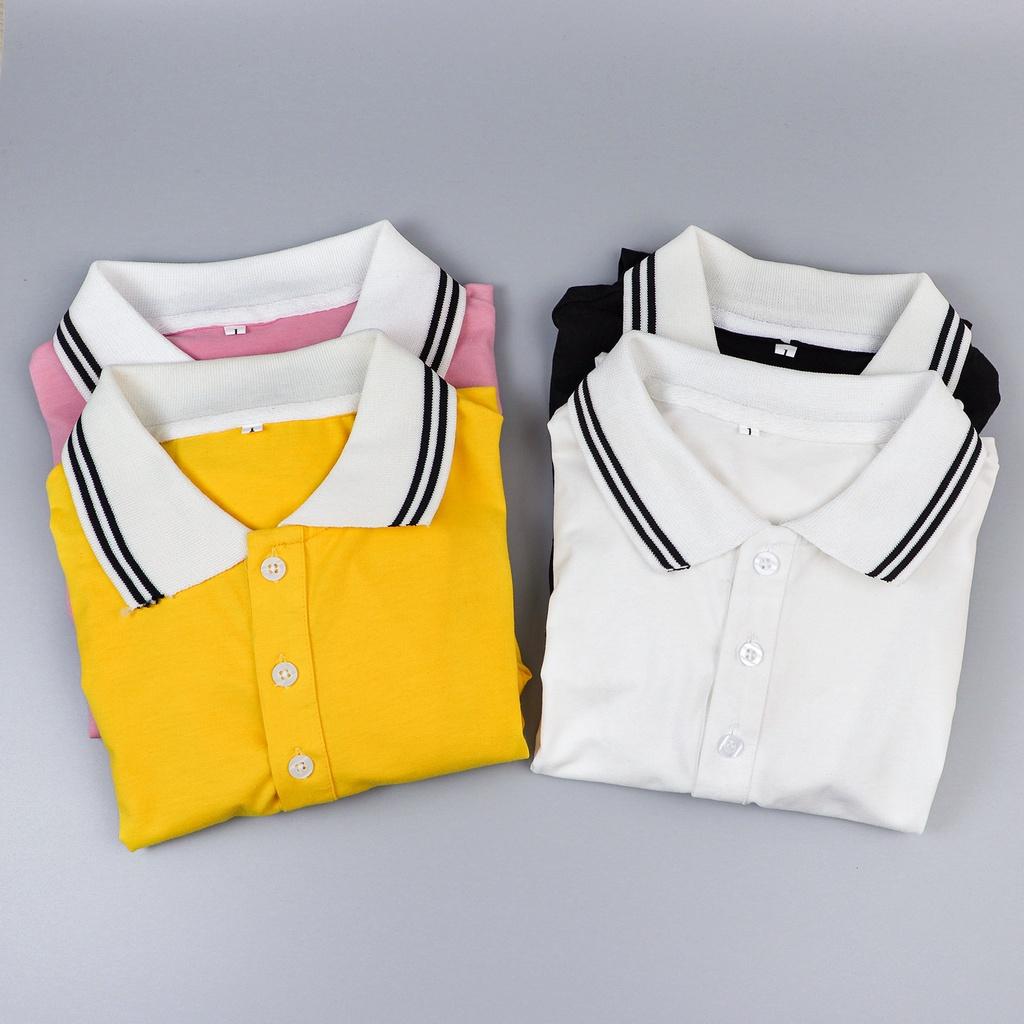 Áo phông nữ có cổ mùa hè AMYRA, polo tay ngắn co giãn basic vải cotton thun trơn trắng đen mặc đi làm, thể thao AT021