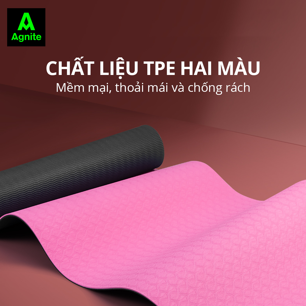 Thảm tập Yoga và GYM 2 lớp TPE dày 6mm cao cấp Agnite - Chống trơn trượt, khử ẩm mốc, độ bám tốt - Hàng chính hãng - Kèm dây buộc - F4177