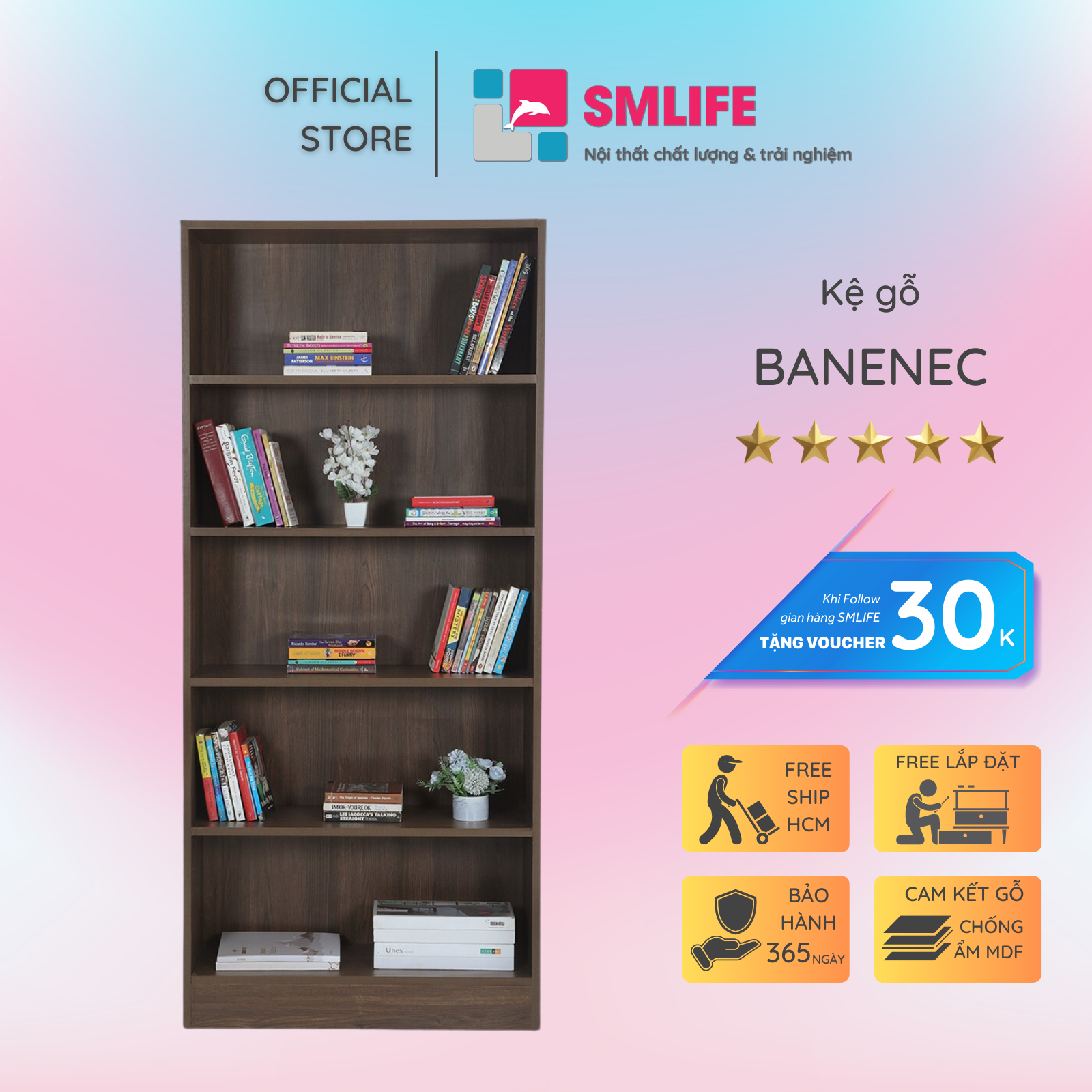Kệ sách gỗ công nghiệp thiết kế sang trọng SMLIFE Banenec