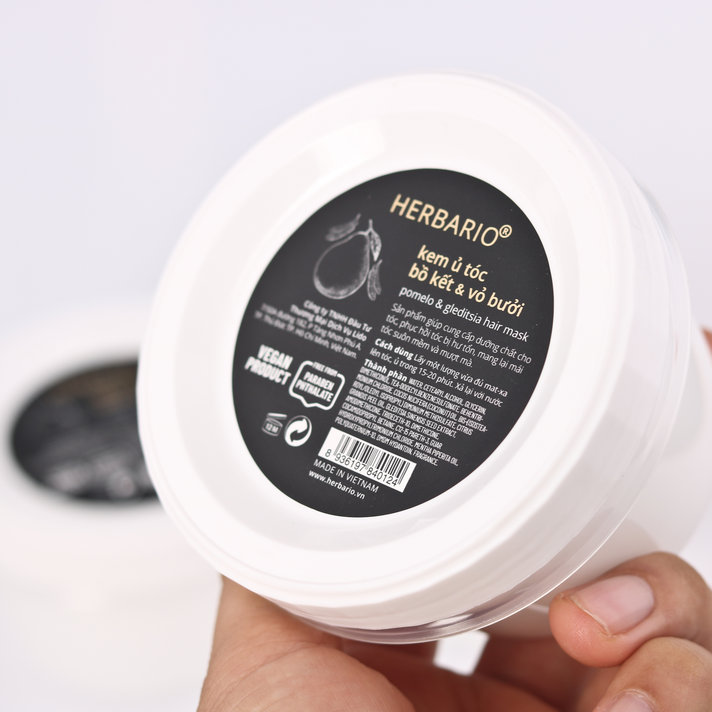 Kem ủ tóc bồ kết và vỏ bưởi Herbario 200ml dưỡng tóc chắc khỏe đen bóng suôn mượt thuần chay