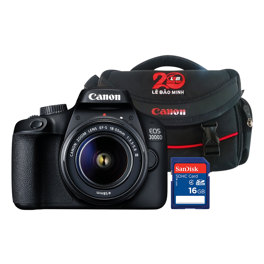 Máy Ảnh Canon EOS 3000D + Lens EF-S 18 - 55mm III - Hàng Chính Hãng (Tặng Kèm Thẻ Nhờ Và Túi Đựng Máy Ảnh)