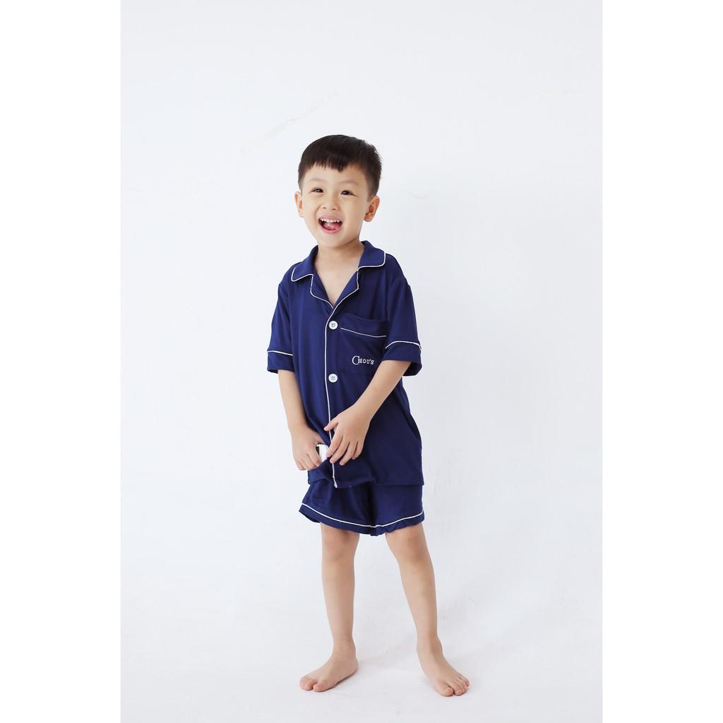 Pyjama baby cộc tay vải bamboo cao cấp Chou's - màu xanh navy