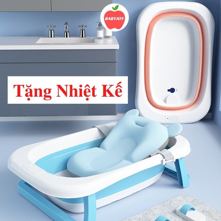 Chậu tắm cho bé, Chậu tắm gấp gọn cho bé sơ sinh, tặng nhiệt kế cá, kèm phao tắm, lưới tắm babyjoymart