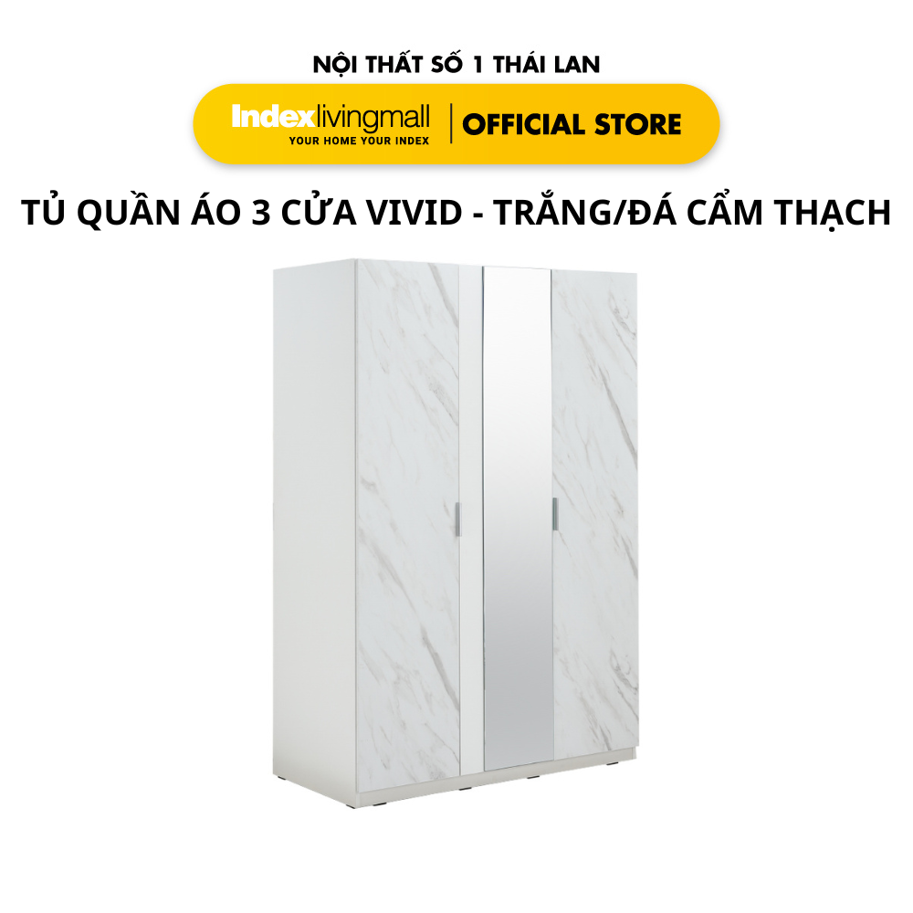 Tủ Quần Áo VIVID Kèm Gương Màu Trắng Kết Hợp Vân Đá Cẩm Thạch Sang Trọng Bảo Hành 1 Năm | Index Living Mall | Nội Thất Nhập Khẩu Thái Lan