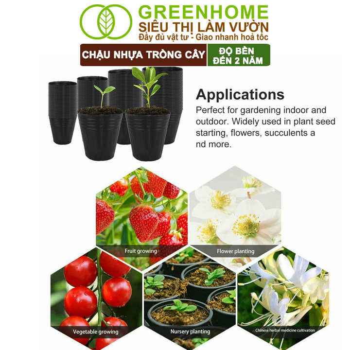 Chậu Trồng Cây Greenhome, nhiều kích thước, Nhựa Mềm, Dẻo, Nhẹ, Trồng Cây, Bầu Ươm Cây Giống, Độ Bền Đến 2 Năm