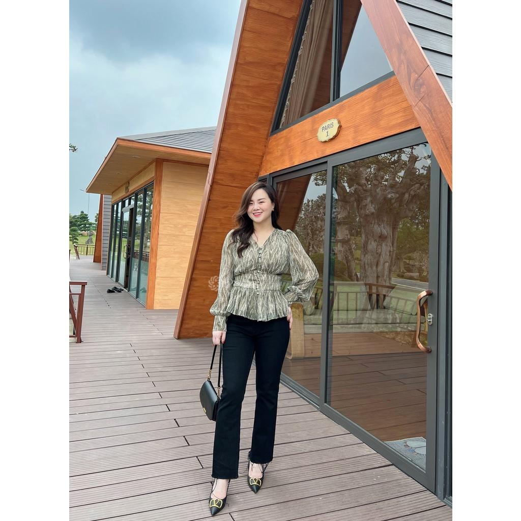 Áo sơ mi nữ dáng peplum trendy, họa tiết sành điệu, eo chun thoải mái Peony -BLUEBELL TOP