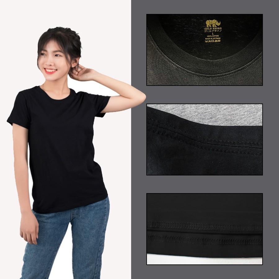 Áo thun nữ đen trơn Gold Rhino 100% cotton, áo phông nữ đen trơn xuất khẩu Nhật Bản QT1