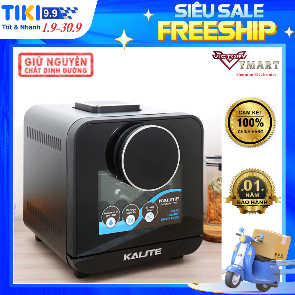 Nồi chiên hơi nước KALITE STEAM STAR dung tích 15L, chức năng chiên hấp 2in1, phụ kiện chống dính, cửa kính cường lực, hàng chính hãng