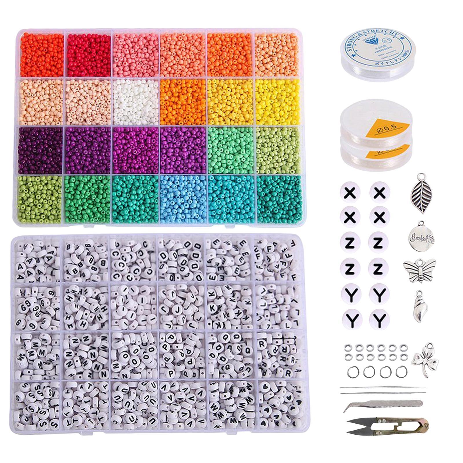 12000Pcs Glass Seed Beads 1350Pcs Letter Beads for Rings Jewelry Making