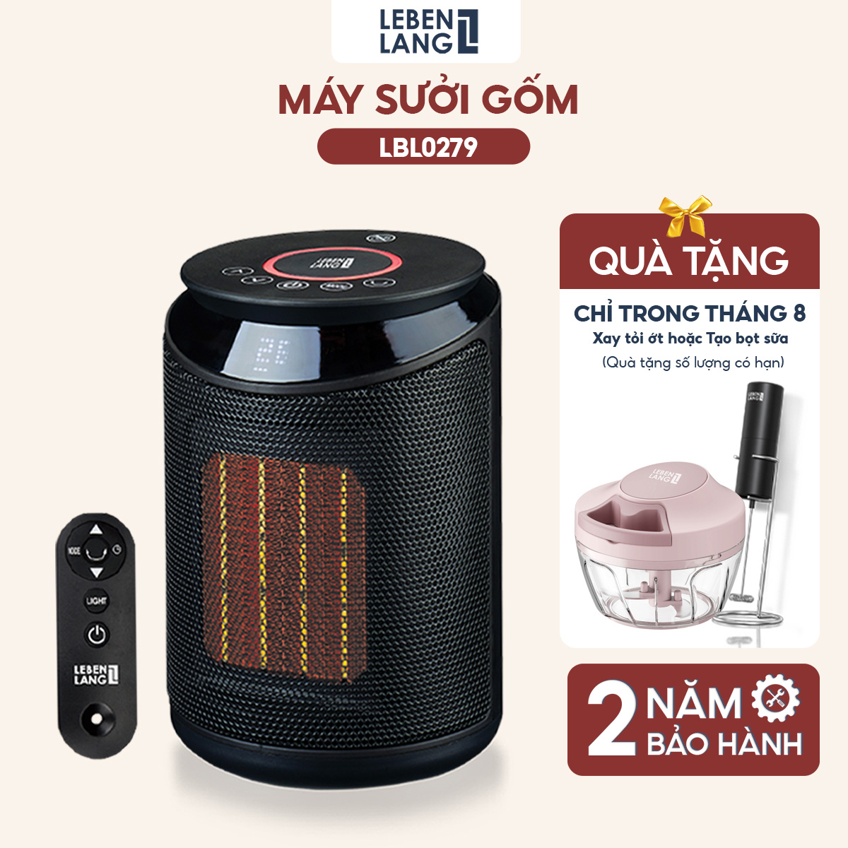 Máy sưởi mini Lebenlang LBL0279, quạt sưởi gốm điện tự ngắt tiết kiệm điện không đốt oxy, an toàn cho gia đình - hàng chính hãng