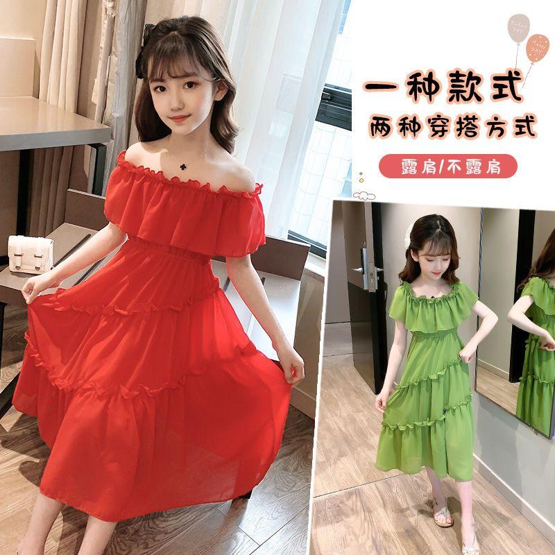 DIYIWEI Cô gái ăn mặc mùa hè trang phục 2022 cô gái nhỏ váy dài phong cách phương Tây lớn bé chiffon váy lưới váy bánh đỏ